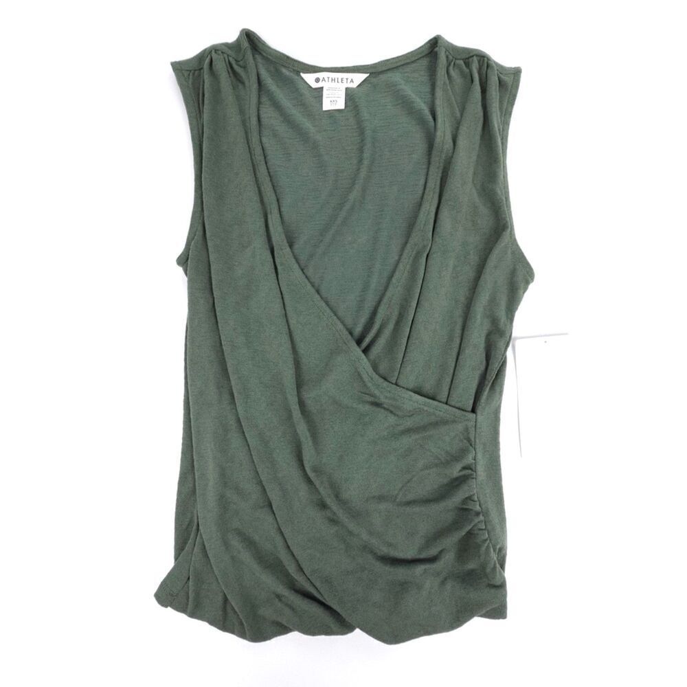 NWT Athleta Breezy Wrap Tank Top Deep Fern Olive Green Casual Yoga Lounge XXS